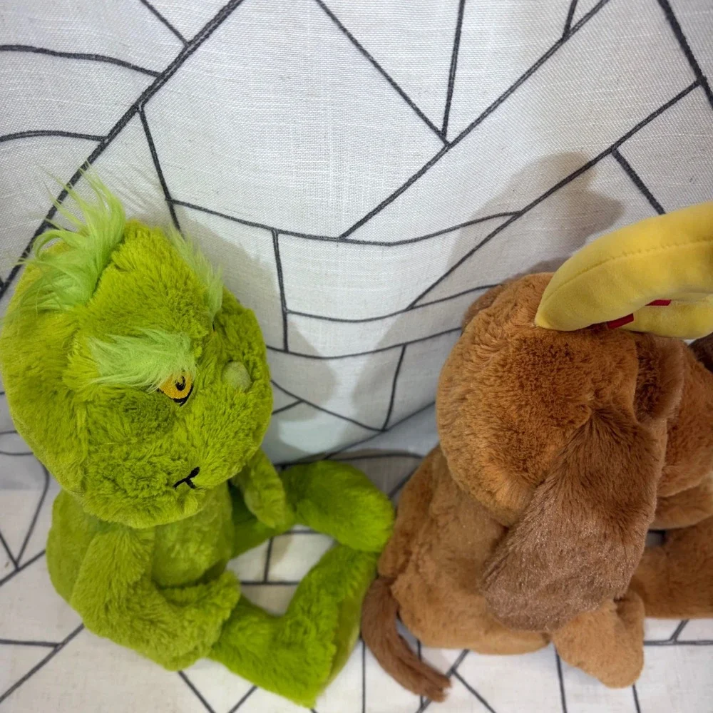 Aurora World Dr Seuss Plush Set 14in Green Brown Grinch and Max Dog Stuffed Toy
